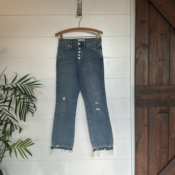 We The Free People Dylan Button Fly High Rise Cropped Bootcut Jeans size 25 d34 - Picture 2 of 11